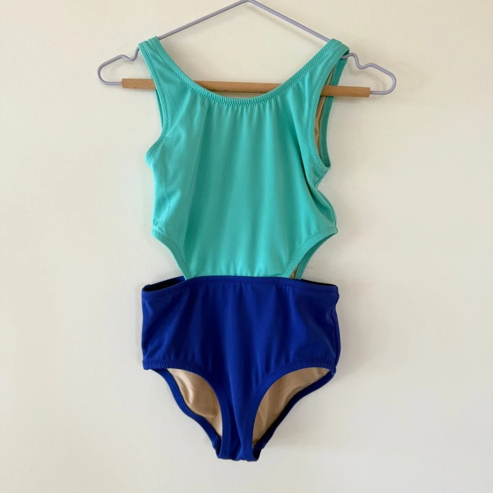 J.Crew Crewcuts Colorblock Cutout One-Piece Swimsuit Turquoise Blue | Girls 3
